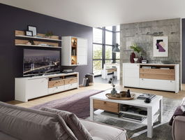 Set de mobila living din pal si MDF, 6 piese Selina Alb / Natur