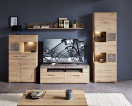 Set de mobila living din pal si MDF, 4 piese Skylar Stejar