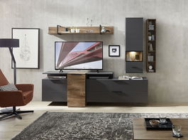 Set de mobila living din pal si MDF, 6 piese Madeline Havel Oak Cognac / Grafit