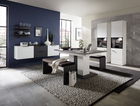 Set de mobila dining din pal si MDF, 9 piese Madeline Alb / Grafit