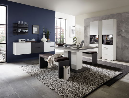 Set de mobila dining din pal si MDF, 9 piese Madeline Alb / Grafit