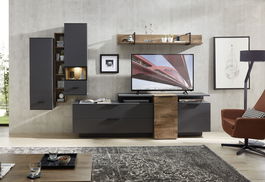 Set de mobila living din pal si MDF, 7 piese Madeline Havel Oak Cognac / Grafit