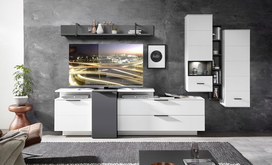 Set de mobila living din pal si MDF, 7 piese Madeline Alb / Grafit