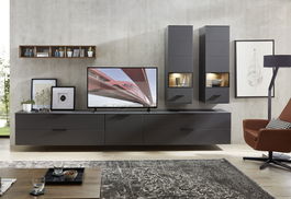 Set de mobila living din pal si MDF, 6 piese Madeline II Grafit