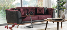 Canapea tapitata cu stofa, 3 locuri, cu functie sleep pentru 1 persoana Toscana Burgundy K1, l240xA98xH85 cm