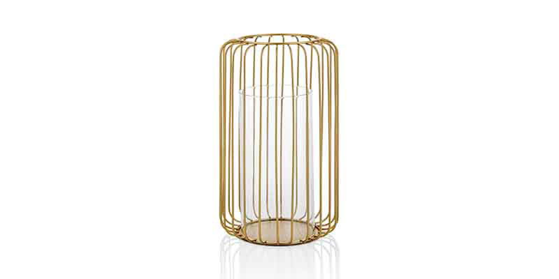 Suport lumanare din sticla si metal Diamond Transparent / Auriu, Ø18xH30 cm