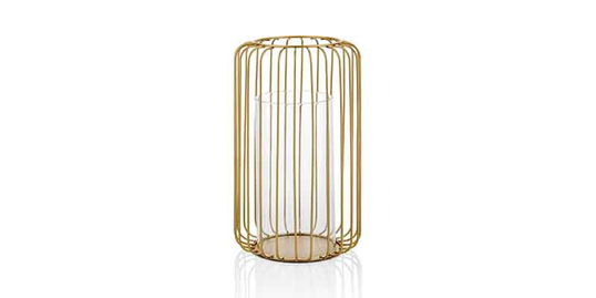 Suport lumanare din sticla si metal Diamond Transparent / Auriu, Ø18xH30 cm