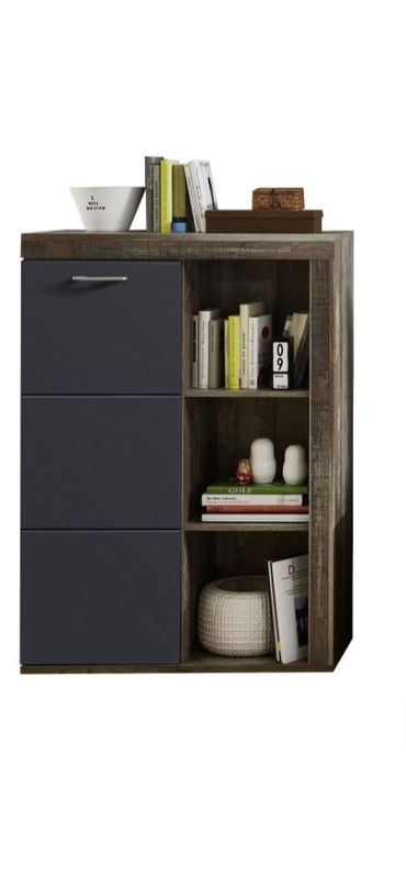 Cabinet din pal si MDF, cu 1 usa Krone Grafit / Natur, l87xA38xH125 cm