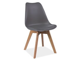Scaun din plastic, sezut tapitat cu piele ecologica si picioare din lemn, Kristopher Gri / Stejar, l49xA41xH83 cm