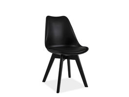 Scaun din plastic cu sezut tapitat cu piele ecologica si picioare din lemn, Kristopher II Negru, l49xA41xH83 cm