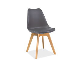 Scaun din plastic cu sezut tapitat cu piele ecologica si picioare din lemn, Kristopher Gri / Fag, l49xA41xH83 cm