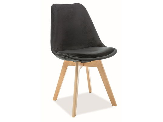 Scaun din lemn, tapitat cu stofa Dinos Velvet Negru / Fag, l48xA53xH83 cm