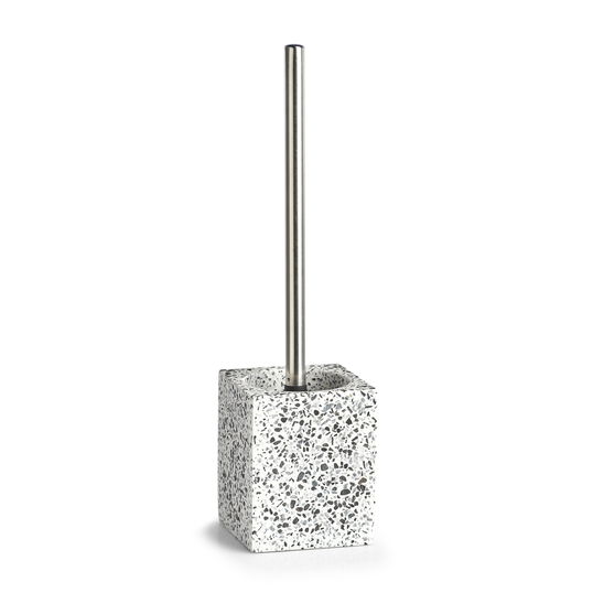 Perie de toaleta cu suport din polirasina, Terrazzo Alb / Negru, L10xl10xH38 cm