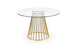 Masa rotunda din sticla si metal Livy Transparent / Auriu, Ø120xH75 cm