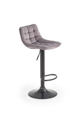 Scaun de bar tapitat cu stofa si picior metalic, Hoku-95 Velvet Gri / Negru, l43xA44xH84-106 cm