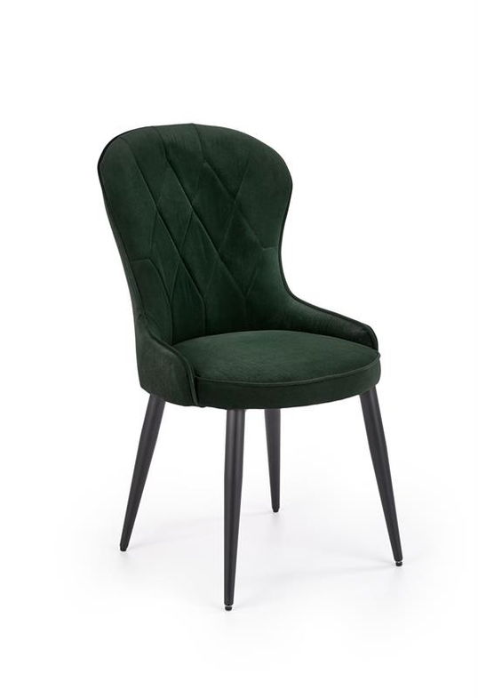 Scaun tapitat cu stofa si picioare metalice Kai-366 Velvet Verde inchis / Negru, l52xA58xH92 cm