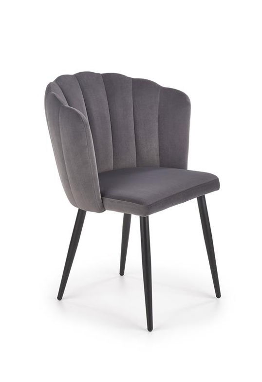 Scaun tapitat cu stofa si picioare metalice, Kai-386 Velvet Gri / Negru, l60xA58xH84 cm