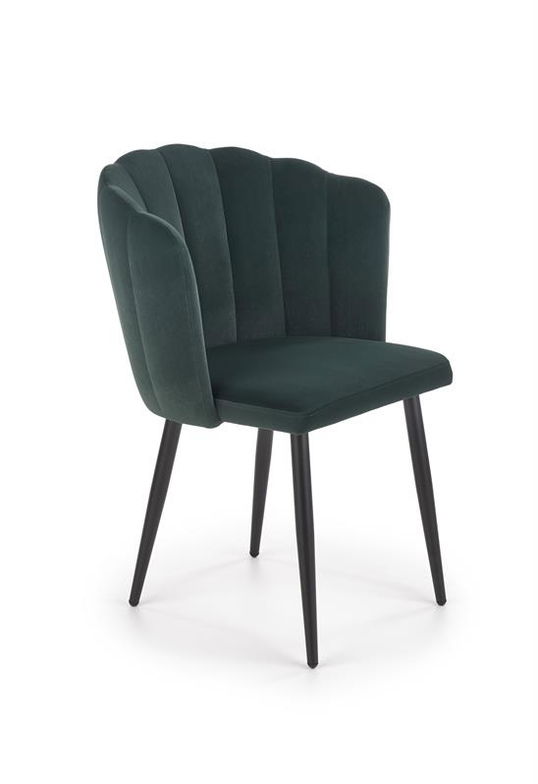 Scaun tapitat cu stofa si picioare metalice, Kai-386 Velvet Verde inchis / Negru, l60xA58xH84 cm