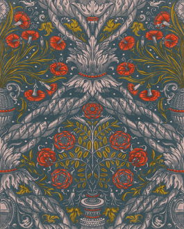 Set 3 role Tapet Imprimat Digital Floral Ornament Scarlet