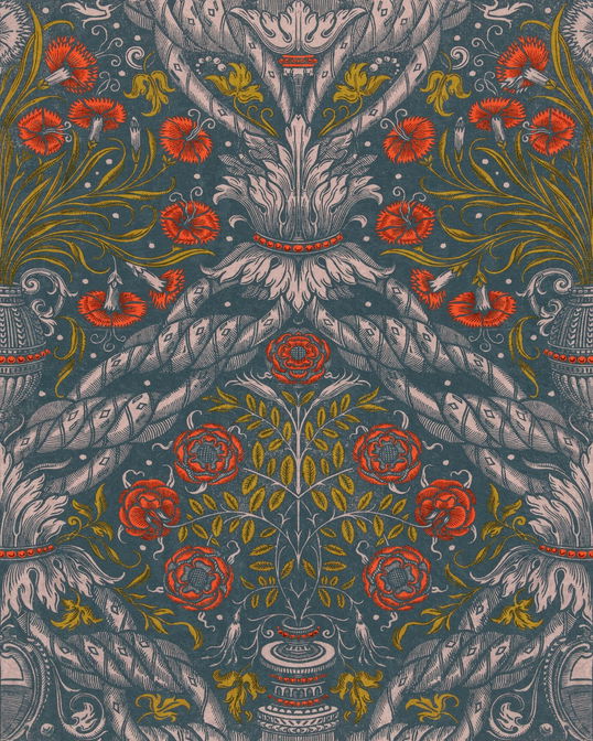 Set 3 role Tapet Imprimat Digital Floral Ornament Scarlet