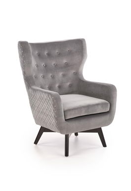 Fotoliu fix tapitat cu stofa si picioare din lemn, Marvolo Velvet Gri / Negru, l75xA83xH103 cm