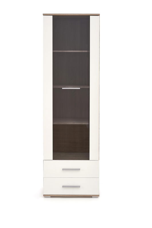 Vitrina din pal cu 1 usa si 2 sertare Liamis W-1 Alb / Stejar Sonoma, l60xA40xH200 cm