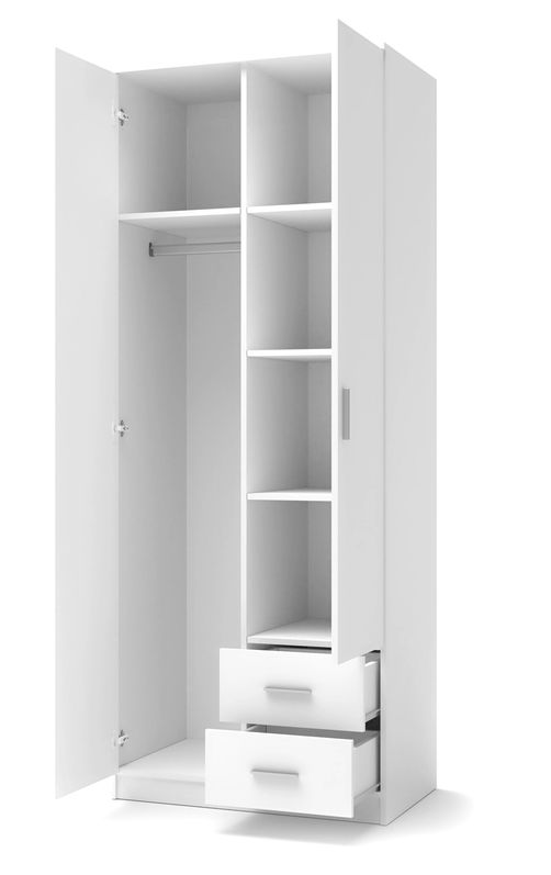 Dulap din pal cu 2 usi si 2 sertare Liamis S-2 Alb, l80xA52xH205 cm