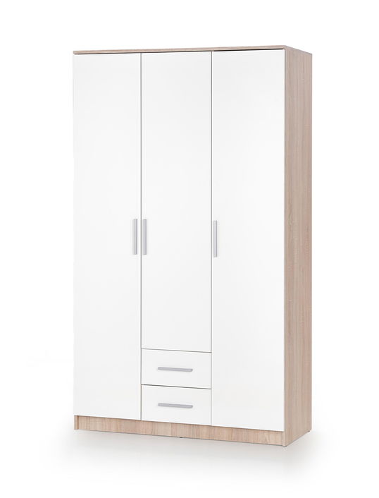 Dulap din pal cu 3 usi si 2 sertare Liamis S-3 Alb / Stejar Sonoma, l120xA52xH205 cm
