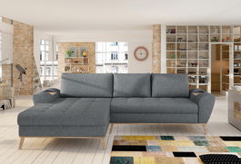 Coltar Nimbo Enjoy 22 Extensibil cu Arcuri Ondulate si Spuma Poliuretanica N30/N2444, Sezlong pe Stanga, Suprafata de Dormit 224x128 cm, tapitat cu Stofa Water Repellent, cu Lada de Depozitare, Perne Incluse, l282xA175xH86 cm