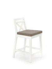 Scaun de bar tapitat cu stofa, cu picioare din lemn Bosley Low Alb, l41xA48xH83 cm