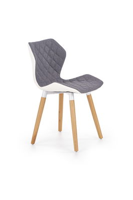 Scaun tapitat cu stofa si piele ecologica, cu picioare din lemn, Kai-277 Gri / Alb / Natural, l48xA51xH76 cm