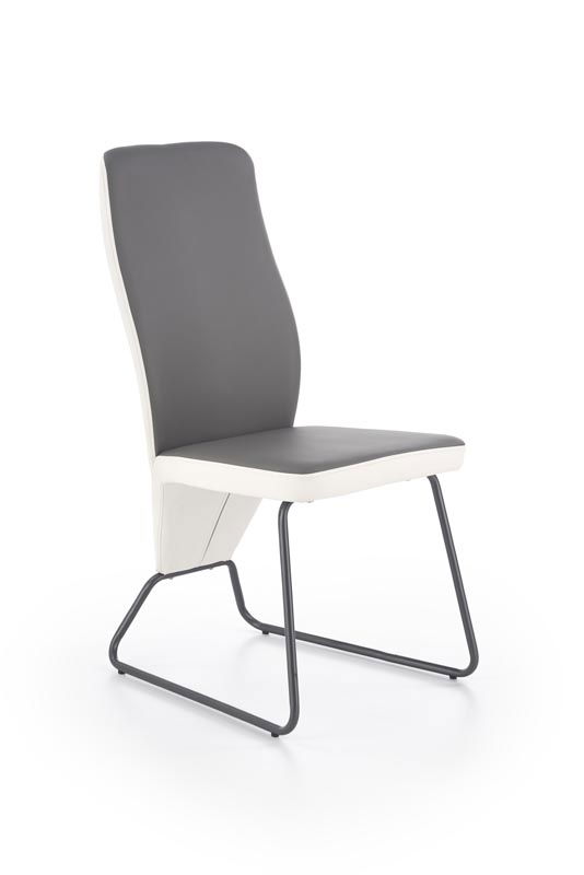 Scaun tapitat cu piele ecologica si picioare metalice Kai-300 Alb / Gri / Grafit, l46xA59xH96 cm