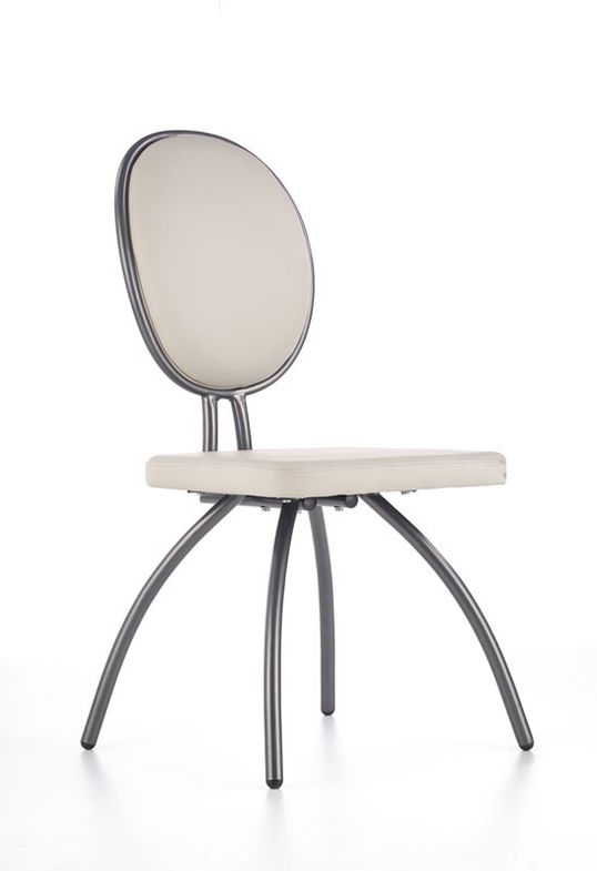 Scaun tapitat cu piele ecologica, cu picioare metalice Kai-298 Light Grey / Graphite, l45xA56xH98 cm