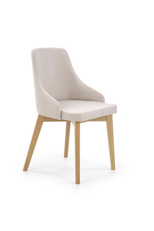 Scaun tapitat cu stofa si picioare din lemn de fag, Torrell Bej Deschis / Stejar, l51xA55xH82 cm