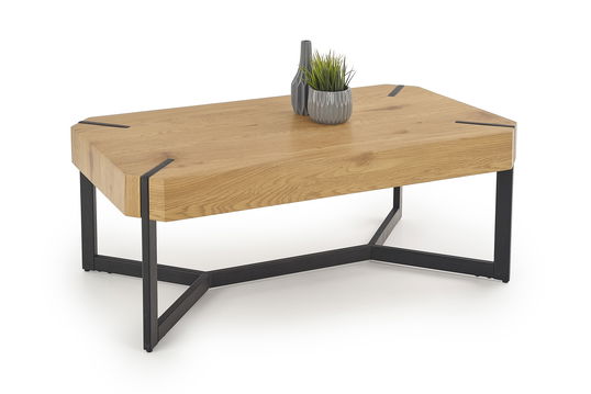 Masa de cafea din pal si metal, Lavali Stejar Auriu / Negru, L110xl60xH43 cm