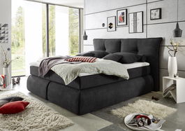 Pat tapitat cu stofa Lidero II Boxspring Antracit, topper inclus