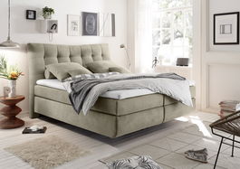 Pat tapitat cu stofa Malo II Boxspring Grej, topper inclus
