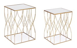 Set 2 mese de cafea din metal si sticla Elenor Square Auriu, L41xl41xH56 cm / L36xl36xH51 cm
