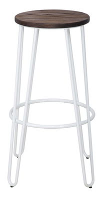 Set 2 scaune de bar din metal, cu sezut din lemn de ulm Detroit Alb / Maro, Ø39xH76 cm