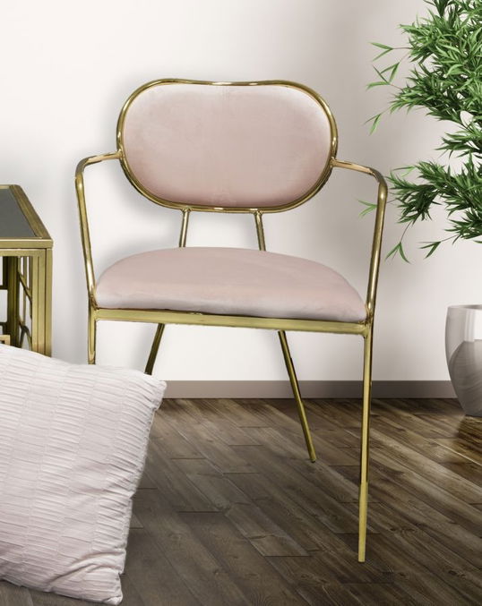 Set 2 scaune tapitate cu stofa, cu picioare metalice Thin Velvet Rose / Auriu, l54xA57xH76 cm