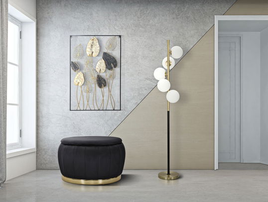 Taburet tapitat cu stofa, cu spatiu de depozitare Paris Big Negru / Auriu, Ø72xH43 cm