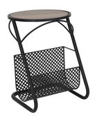 Masa de cafea cu suport pentru reviste, din MDF si metal Giornali Natur / Negru, Ø35xH50 cm