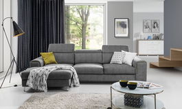 Coltar Genovis Bilia 0104/Bilia 038 Extensibil cu Arcuri Ondulate si Spuma Poliuretanica, Sezlong pe Stanga, Suprafata de Dormit 220x120 cm, tapitat cu Stofa, cu Lada de Depozitare, Tetiere Reglabile, l280xA170xH78 cm