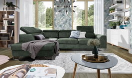Coltar Astino Kingstone 7/Cayenne 1115 Extensibil cu Arcuri Ondulate si Spuma Poliuretanica, Sezlong pe Stanga, Suprafata de Dormit 200x120 cm, tapitat cu Stofa, cu Lada de Depozitare, Tetiere Reglabile, l280xA225xH77-95 cm