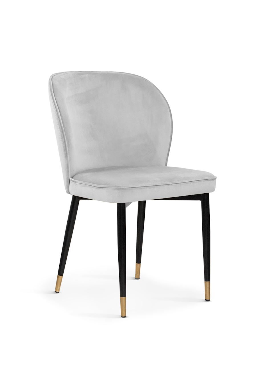 Scaun tapitat cu stofa si picioare metalice Aine Velvet Argintiu / Negru / Auriu, l54xA61xH87 cm