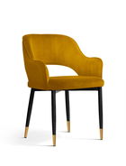 Scaun tapitat cu stofa si picioare metalice Mercy Velvet Mustariu / Negru / Auriu, l53xA60xH79 cm
