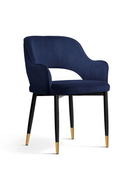 Scaun tapitat cu stofa si picioare metalice Mercy Velvet Bleumarin / Negru / Auriu, l53xA60xH79 cm