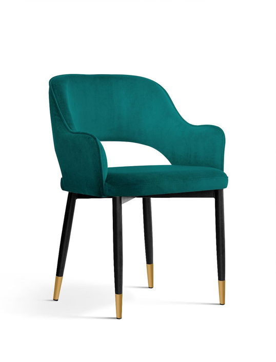 Scaun tapitat cu stofa si picioare metalice Mercy Velvet Turcoaz / Negru / Auriu, l53xA60xH79 cm