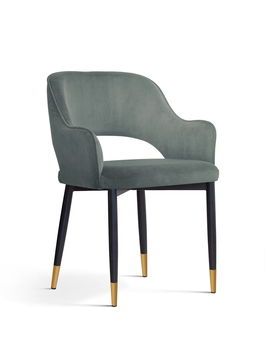 Scaun tapitat cu stofa si picioare metalice Mercy Velvet Gri / Negru / Auriu, l53xA60xH79 cm