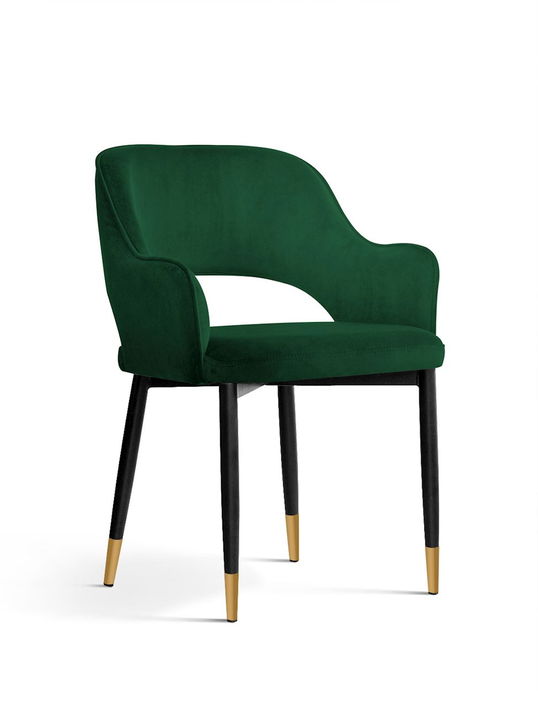 Scaun tapitat cu stofa si picioare metalice Mercy Velvet Verde / Negru / Auriu, l53xA60xH79 cm